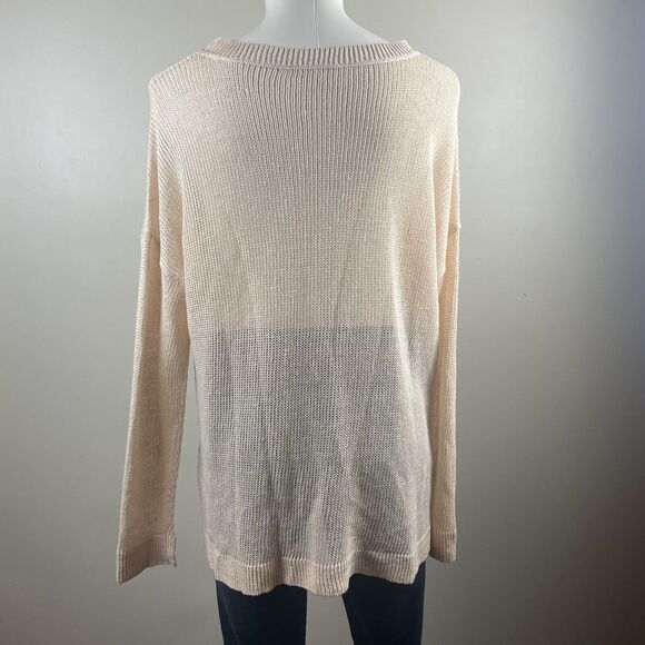 Eileen Fisher Ivory Organic Linen Size Medium Open Knit Sweater Boho Beach - Picture 6 of 10